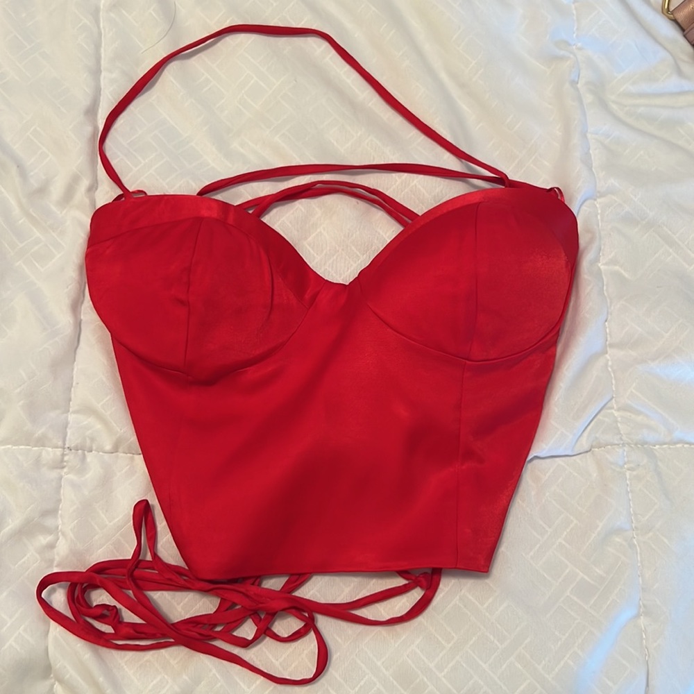 Red Crop Corset Satin Top. Zara. Size XS.